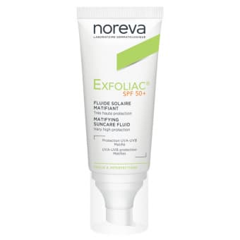 NOREVA EXFOLIAC MATISTAV PÄIKESEKREEM SPF50+ AKNELISELE NAHALE 40ML